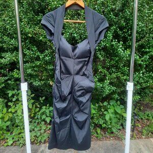 Ruched bodycon short sleeve black midi dress